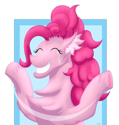 Size: 2611x2744 | Tagged: safe, artist:thebenalpha, imported from derpibooru, pinkie pie, earth pony, chest fluff, crying, ear fluff, eyes closed, frog (hoof), grin, simple background, smiling, tears of pain, transparent background, underhoof, waving arms