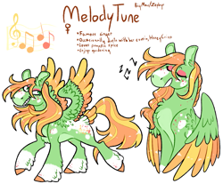 Size: 1089x900 | Tagged: safe, artist:fastserve, imported from derpibooru, oc, oc only, oc:melody tune, pegasus, pony, female, magical gay spawn, mare, music notes, offspring, parent:big macintosh, parent:zephyr breeze, parents:zephyrmac, simple background, singing, solo, white background
