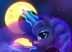 Size: 2243x1623 | Tagged: source needed, safe, artist:xbi, imported from derpibooru, princess luna, alicorn, pony, cheese moon, eating, edible heavenly object, midnight snack, solo, transparent mane, transparent tail