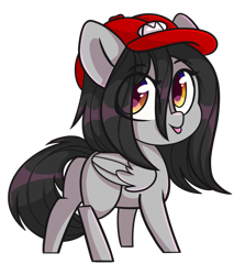 Size: 1069x1200 | Tagged: safe, artist:cloud-fly, imported from derpibooru, oc, oc only, pegasus, pony, butt, cap, chibi, commission, eye clipping through hair, eyebrows, eyebrows visible through hair, female, hat, looking at you, mare, plot, simple background, smiling, solo, tongue out, transparent background, ych result