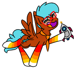 Size: 650x580 | Tagged: safe, artist:raypanda, imported from derpibooru, oc, oc only, pegasus, pony, :d, glasses, necktie, open mouth, pegasus oc, rocket, simple background, smiling, solo, transparent background, wings