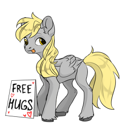 Size: 1024x1024 | Tagged: safe, artist:band sickle, artist:bandwidth, editor:band sickle, imported from derpibooru, derpy hooves, pegasus, pony, pony creator, :p, female, free hugs, mare, mobile app, sign, simple background, solo, text, tongue out, transparent background