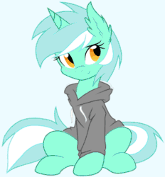 Size: 488x525 | Tagged: artist needed, source needed, safe, artist:ambris, imported from derpibooru, lyra heartstrings, pony, unicorn, fanfic:background pony, animated, blushing, clothes, cute, daaaaaaaaaaaw, dig the swell hoodie, female, gif, hoodie, looking at you, lyrabetes, mare, simple background, sitting, smiling, solo, tail wag, weapons-grade cute