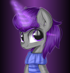 Size: 3911x4092 | Tagged: safe, artist:janelearts, imported from derpibooru, pony, unicorn, bust, clothes, magic, male, portrait, scarf, solo, stallion