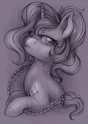 Size: 1739x2439 | Tagged: safe, artist:pingwinowa, imported from derpibooru, oc, pony, unicorn, bust, commission, monochrome, sketch, traditional art