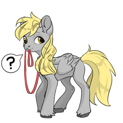 Size: 1024x1024 | Tagged: safe, artist:band sickle, artist:bandwidth, imported from derpibooru, derpy hooves, pegasus, pony, :3, avatar maker fantasy pony, collar, cute, derpabetes, female, leash, mare, mouth hold, pet play, pony maker, pony pet, question mark, simple background, solo, speech bubble, transparent background, wholesome