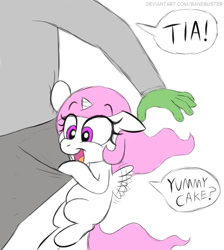 Size: 460x513 | Tagged: safe, artist:banebuster, imported from derpibooru, princess celestia, oc, oc only, oc:anon, alicorn, pony, series:tiny tia, cewestia, crying, cute, eager, female, filly, flying, pink-mane celestia, pocket, pony shaming, solo, that pony sure does love cakes, time out, tiny tia, younger