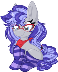 Size: 1638x2030 | Tagged: safe, artist:lbrcloud, artist:littleblackraencloud, imported from derpibooru, oc, oc only, oc:cinnabyte, pony, adorkable, bandana, cinnabetes, clothes, commission, cute, dork, glasses, simple background, socks, solo, striped socks, transparent background, ych result, ych results, your character here