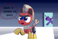 Size: 1280x864 | Tagged: safe, artist:trackheadtherobopony, imported from derpibooru, twilight sparkle, oc, oc:trackhead, alicorn, pony, robot, robot pony, female, mare, shiny eyes, text, this will end in tears