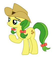 Size: 1662x1925 | Tagged: safe, artist:third uncle, artist:three uncle, imported from derpibooru, apple fritter, earth pony, pony, apple family member, bow, cowboy hat, female, grin, hair bow, hat, mare, pple family member, simple background, smiling, transparent background