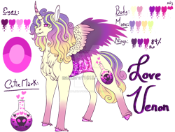 Size: 1024x775 | Tagged: safe, artist:malinraf1615, imported from derpibooru, oc, oc only, oc:love venom, changepony, hybrid, pony, interspecies offspring, male, offspring, parent:princess flurry heart, parent:thorax, parents:flurrax, reference sheet, simple background, solo, transparent background