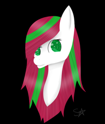 Size: 416x490 | Tagged: safe, artist:scenicstar, imported from derpibooru, oc, oc only, oc:scarlet, pony, black background, bust, female, head, simple background, solo, solo female