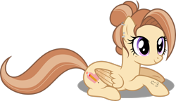 Size: 3222x1861 | Tagged: safe, artist:decprincess, imported from derpibooru, oc, oc only, oc:caramel heart, cat, pegasus, beauty mark, cute, ear piercing, female, hair bun, lying down, mare, piercing, ponysona, simple background, smiling, solo, sparkling wings, tattoo, transparent background, vector