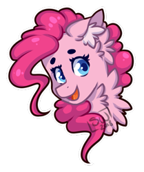 Size: 465x557 | Tagged: safe, alternate version, artist:silentwolf-oficial, imported from derpibooru, pinkie pie, earth pony, pony, bust, chest fluff, ear fluff, open mouth, signature, simple background, smiling, solo, transparent background