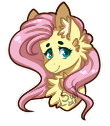 Size: 423x482 | Tagged: safe, alternate version, artist:silentwolf-oficial, imported from derpibooru, fluttershy, pegasus, pony, bust, chest fluff, ear fluff, signature, simple background, smiling, solo, transparent background