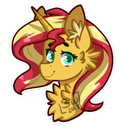 Size: 441x454 | Tagged: safe, alternate version, artist:silentwolf-oficial, imported from derpibooru, sunset shimmer, pony, unicorn, bust, chest fluff, ear fluff, portrait, signature, simple background, smiling, solo, transparent background