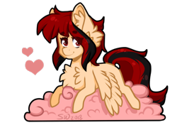 Size: 782x551 | Tagged: safe, artist:silentwolf-oficial, imported from derpibooru, oc, oc only, pegasus, pony, chest fluff, cloud, ear fluff, heart, lying down, on a cloud, pegasus oc, prone, signature, simple background, smiling, solo, transparent background, wings