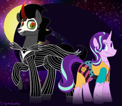 Size: 1150x1000 | Tagged: safe, artist:enigmadoodles, imported from derpibooru, king sombra, starlight glimmer, pony, clothes, cosplay, costume, jack skellington, sally, the nightmare before christmas