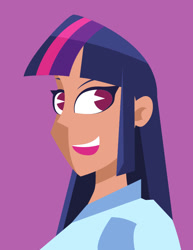Size: 612x792 | Tagged: safe, artist:samoht-lion, imported from derpibooru, twilight sparkle, equestria girls, human coloration, open mouth, pink background, simple background, solo, stylized