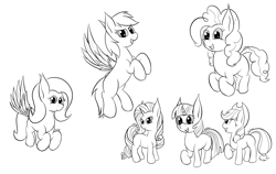 Size: 3417x2160 | Tagged: safe, artist:wapamario63, applejack, fluttershy, pinkie pie, rainbow dash, rarity, twilight sparkle, earth pony, pegasus, pony, unicorn, flying, monochrome, wings