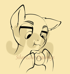 Size: 670x706 | Tagged: safe, artist:b-fluff, artist:silverlove234, imported from derpibooru, pony, bust, commission, donut, eating, food, head, herbivore, solo, ych sketch, your character here