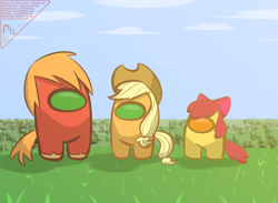 Size: 2600x1900 | Tagged: safe, artist:phlerius, imported from derpibooru, apple bloom, applejack, big macintosh, granny smith, pony, among us, apple family, apple siblings, apple sisters, brother and sister, crewmate, digital art, my little pony, siblings, sisters