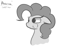 Size: 3000x2000 | Tagged: safe, artist:phlerius, imported from derpibooru, pinkie pie, earth pony, pony, black and white, bust, female, floppy ears, grayscale, mare, monochrome, my little pony, puffy cheeks, sketch, solo