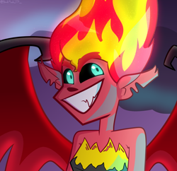 Size: 920x890 | Tagged: safe, artist:blackmaskjtp, imported from derpibooru, sunset shimmer, demon, equestria girls, equestria girls (movie), evil grin, female, grin, smiling, solo, sunset satan