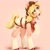 Size: 1280x1274 | Tagged: safe, artist:pastelperyton, artist:physisinwonderland, imported from derpibooru, applejack, earth pony, pony, coat markings, cowboy hat, female, gradient background, hat, mare, neckerchief, redesign, socks (coat marking), socks (coat markings), solo, straw in mouth, unshorn fetlocks