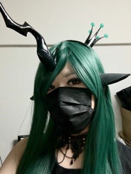 Size: 768x1024 | Tagged: safe, artist:nullpotower, imported from derpibooru, queen chrysalis, human, clothes, cosplay, costume, face mask, horn, irl, irl human, jewelry, mask, necklace, photo, solo