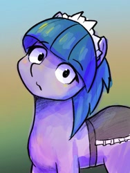 Size: 1495x1993 | Tagged: safe, artist:nullpotower, imported from derpibooru, tote bag (character), tote bag (g4), earth pony, pony, female, gradient background, head tilt, looking at you, mare, solo