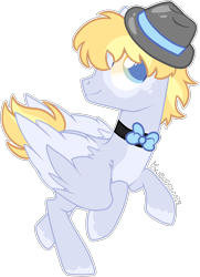 Size: 1632x2250 | Tagged: safe, artist:kurosawakuro, imported from derpibooru, oc, oc only, pegasus, pony, base used, bowtie, hat, male, offspring, parent:derpy hooves, parent:doctor whooves, parents:doctorderpy, simple background, solo, stallion, transparent background, trilby