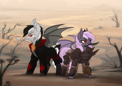 Size: 3508x2480 | Tagged: source needed, safe, artist:arctic-fox, imported from derpibooru, oc, oc:sak, oc:stormdancer, bat pony, fallout equestria, armor, assassin's creed, badass, bandana, bat pony oc, bat wings, dagger, dark form tier 2, dark form tier ii, gothic, jewelry, knife, married couple, raider, raider armor, sakancer, tiara, weapon, wing ring, wings