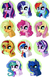 Size: 1600x2466 | Tagged: safe, artist:julunis14, imported from derpibooru, applejack, fluttershy, pinkie pie, princess celestia, princess luna, rainbow dash, rarity, starlight glimmer, sunset shimmer, twilight sparkle, oc, oc:britannia, oc:britannia (uk ponycon), alicorn, earth pony, pegasus, pony, unicorn, :p, blepping, bust, cute, portrait, simple background, tongue out, transparent background, watermark