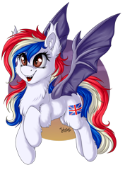 Size: 1600x2263 | Tagged: safe, artist:julunis14, imported from derpibooru, oc, oc only, oc:britannia, oc:britannia (uk ponycon), bat pony, earth pony, pony, bat ponified, bat wings, chest fluff, cute, digital, ear fluff, fangs, race swap, simple background, solo, transparent background, uk ponycon, united kingdom, wings