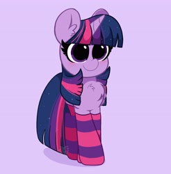 Size: 4034x4096 | Tagged: safe, artist:kittyrosie, imported from derpibooru, twilight sparkle, alicorn, pony, blushing, chest fluff, clothes, cute, ear fluff, purple background, simple background, socks, solo, striped socks, twiabetes, twilight sparkle (alicorn)