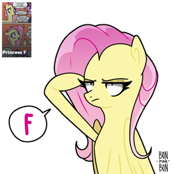 Size: 4000x4000 | Tagged: safe, artist:bonpikabon, imported from derpibooru, fluttershy, twilight sparkle, alicorn, pegasus, pony, comic:princess fluttershy, bipedal, comic, f, female, mare, meme, messy mane, open mouth, press f to pay respects, raised hoof, salute, shitposting, simple background, solo focus, twilight sparkle (alicorn), white background