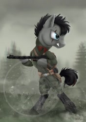 Size: 1280x1819 | Tagged: safe, artist:safizejaart, imported from derpibooru, oc, oc only, soldier, soldier pony, watermark, weapon