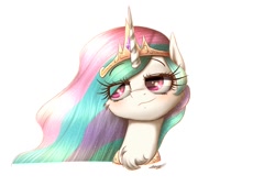 Size: 1600x1080 | Tagged: safe, artist:phoenixrk49, imported from derpibooru, princess celestia, alicorn, pony, blushing, crown, jewelry, regalia, simple background, solo, white background