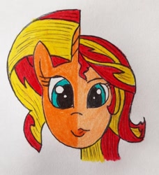 Size: 1040x1138 | Tagged: safe, artist:dsidsu, imported from derpibooru, sunset shimmer, pony, unicorn, equestria girls, bust, eyelashes, female, mare, split screen, traditional art, two sides