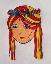 Size: 872x1088 | Tagged: safe, artist:dsidsu, imported from derpibooru, sunset shimmer, equestria girls, bust, female, floral head wreath, flower, portrait, solo, traditional art