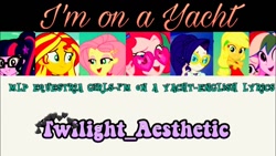 Size: 1280x720 | Tagged: safe, imported from derpibooru, applejack, fluttershy, pinkie pie, rainbow dash, rarity, sci-twi, sunset shimmer, twilight sparkle, equestria girls, equestria girls series, i'm on a yacht, spoiler:eqg series (season 2), humane five, humane seven, humane six