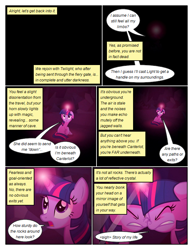 Size: 612x792 | Tagged: safe, artist:newbiespud, edit, edited screencap, imported from derpibooru, screencap, twilight sparkle, unicorn, comic:friendship is dragons, a canterlot wedding, cave, comic, dialogue, eyelashes, eyes closed, female, glowing horn, horn, mare, open mouth, reflection, screencap comic, unicorn twilight