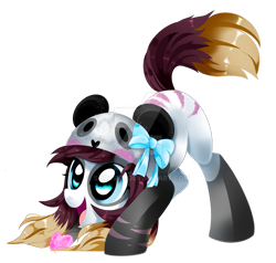 Size: 1280x1219 | Tagged: safe, artist:sorasku, imported from derpibooru, oc, oc only, oc:pandora, oc:pandora (pandorasia), bear, panda, panda pony, pony, behaving like a dog, female, heart, mare, simple background, solo, transparent background