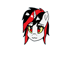 Size: 1158x869 | Tagged: safe, artist:artevi, imported from derpibooru, oc, oc only, oc:blackjack, pony, unicorn, fallout equestria, fallout equestria: project horizons, fanfic art, glowing eyes, head, horn, simple background, solo, transparent background, yellow sclera