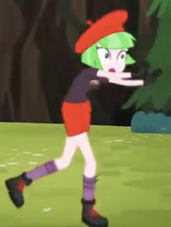 Size: 356x472 | Tagged: safe, imported from derpibooru, screencap, watermelody, equestria girls, legend of everfree, background human, camp everfree outfits, op i can't see shit, running, scared, solo