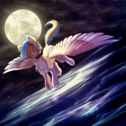 Size: 4300x4300 | Tagged: safe, artist:tuzz-arts, imported from derpibooru, oc, oc only, pegasus, pony, background, chest fluff, choker, colored hooves, colored wings, femboy, full moon, hair over eyes, lipstick, male, moon, night, night sky, nonbinary, pegasus oc, pony oc, simple background, sky, solo, transgender, trap, wings