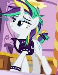 Size: 200x259 | Tagged: safe, edit, edited screencap, imported from derpibooru, screencap, rarity, pony, unicorn, it isn't the mane thing about you, alternate hairstyle, cropped, punk, raripunk, solo