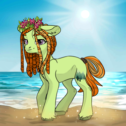 Size: 1024x1024 | Tagged: safe, alternate version, imported from derpibooru, tree hugger, earth pony, pony, pony creator, alternate design, beach, solo