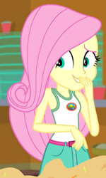 Size: 297x494 | Tagged: safe, imported from derpibooru, screencap, fluttershy, equestria girls, legend of everfree, legend of everfree - bloopers, clothes, cropped, sleeveless, solo, tanktop